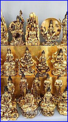33PCS 10 Old China Pure Copper 24K Gold Kwan-Yin Guanyin Bodhisattva Statue Set