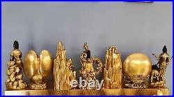 33PCS 10 Old China Pure Copper 24K Gold Kwan-Yin Guanyin Bodhisattva Statue Set