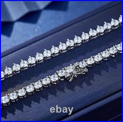 38ct Created Round Cut Diamond 14K White Gold Plated 3 Prong Set Tennis Necklace