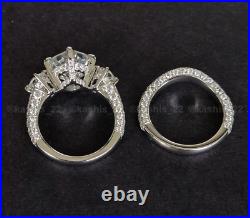 3CT Cushion Cut Moissanite Bridal Set Wedding Ring Pure Solid 14k White Gold