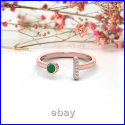 3mm Round Cut Bezel Set Emerald Stack Ring 14k Pure Gold Diamond Adjustable Ring