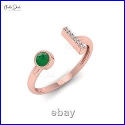 3mm Round Cut Bezel Set Emerald Stack Ring 14k Pure Gold Diamond Adjustable Ring