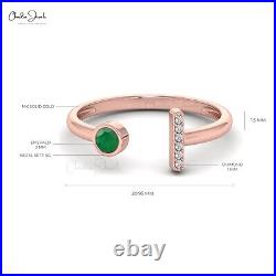 3mm Round Cut Bezel Set Emerald Stack Ring 14k Pure Gold Diamond Adjustable Ring