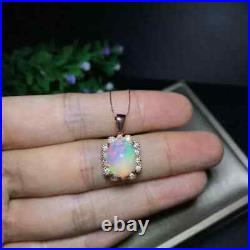 4.00Ct Oval Cut Natural Fire Opal Halo Pendant Necklace 14K Yellow Gold Plated