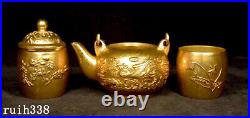 4.8 China Pure copper gilded with gold Hand Carved Veins of Phoenix tea set