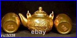 4.8 China Pure copper gilded with gold Hand Carved Veins of Phoenix tea set