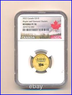 4 Set of 2022 Pure Gold Coins, Diamond Maple Leaf, Canada Coin, Graded, PF70