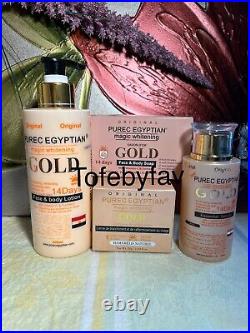 4 sets of Pure-c Egyptian Gold. Set has lotion, serum, soap and face cream