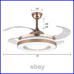 42 Ceiling Fan Light LED Chandelier Invisible Fan Lamp Remote Retractable Blade