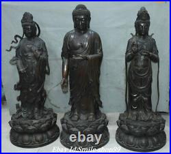 42 Old China Pure Bronze Temple Kwan-Yin Guan Yin Shakyamuni Buddha Statue Set