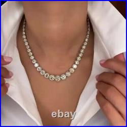 49 Ctw Bezel Set Gradient Diamond 14k White Gold Plated Milgrain Tennis Necklace