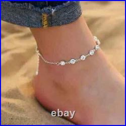 4Ct Round Cut Moissanite Diamond Bezel set Women's Anklet 14K White Gold Plated