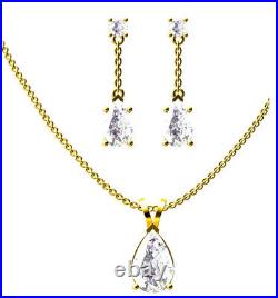 4ct Diamond Jewelry Set Solid 18k Yellow Gold Pear Diamond Pendant Earring SET