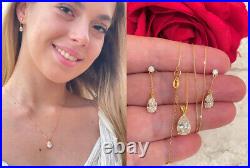 4ct Diamond Jewelry Set Solid 18k Yellow Gold Pear Diamond Pendant Earring SET