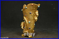5.8 OLD China ancient Pure copper gilded with gold set gemstone glass