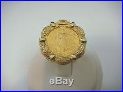 $5 Liberty Pure Gold Coin Set In Handmade 14k Yellow Gold Ladies Ring, 8.5 Grams