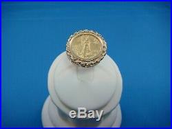 $5 Walking Liberty Pure Gold Coin Ring, 14k Yellow Gold Setting, 7 Grams, Size 7