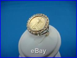 $5 Walking Liberty Pure Gold Coin Ring, 14k Yellow Gold Setting, 7 Grams, Size 7