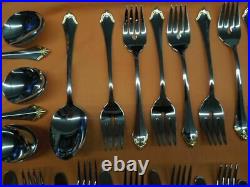 56 PC. Community by Oneida Golden Kenwood Stainless Flatware Gold Accent Perfect