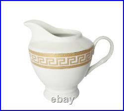 57 Piece Euro Porcelain Gold Greek Key Fine China Dinner Set for 8 Peron White