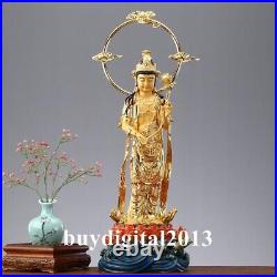 59 CM China 24K Gold Pure Copper three Sages Sakyamuni Buddha Bronze Statue Set