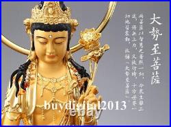 59 CM China 24K Gold Pure Copper three Sages Sakyamuni Buddha Bronze Statue Set