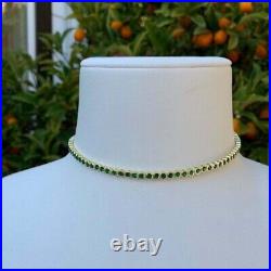 5Ct Bezel Set Round Green Emerald Tennis Choker Necklace 14K Yellow Gold Over