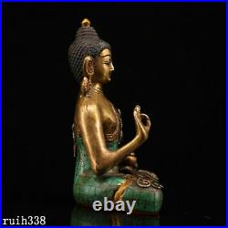 6 China Pure copper set Gem Color painting Gold description Sakyamuni statue