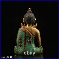 6 China Pure copper set Gem Color painting Gold description Sakyamuni statue