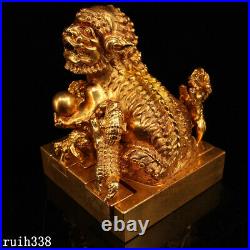 6 a set China Pure copper gilded with gold Hand carving Lion pattern seal