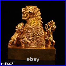 6 a set China Pure copper gilded with gold Hand carving Lion pattern seal