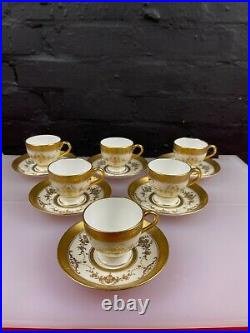 6 x Minton Riverton K227 Gold Pattern Coffee Cups and Saucers Set Perfect RARE