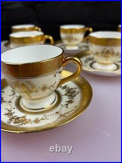 6 x Minton Riverton K227 Gold Pattern Coffee Cups and Saucers Set Perfect RARE