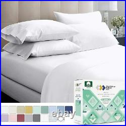 600-Thread-Count Best 100% Cotton Sheets & Pillowcases Set 4 Pc Pure White Ext