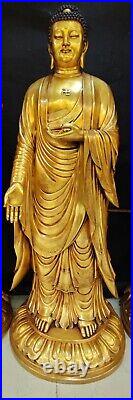 62 Old China pure Copper 24K Gold Sakyamunim Mahasthamaprapta Buddha Statue Set