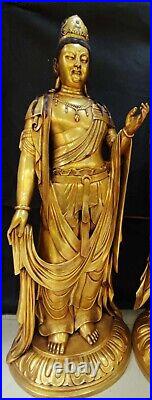 62 Old China pure Copper 24K Gold Sakyamunim Mahasthamaprapta Buddha Statue Set