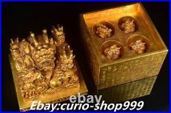 7.4 Ming Dynasty Pure Bronze Gold Fengshui Dragon Loong Beast Seal Signet Set