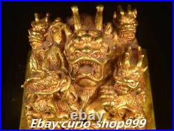 7.4 Ming Dynasty Pure Bronze Gold Fengshui Dragon Loong Beast Seal Signet Set