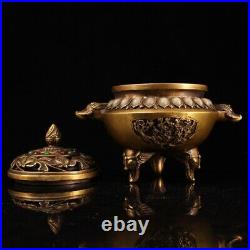 7.6 China Pure copper set gemstone White jade Fumigation Incense burner