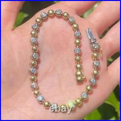 7 ctw Bezel Set Round Cut Created Diamond 14K Gold Plated Bubble Tennis Bracelet