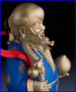 74 cm Chinese pure Brass Gold Fukurokuju 3 Lucky Men God Buddha Statue A set