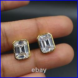 9.00 Ct Emerald Cut Simulated Diamond Pendant Earring Set 14K Yellow Gold Plated