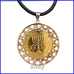 90% Pure Gold Commemorative Theodor Herzl Coin Set in 14K Rose Gold Pendant