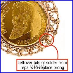 90% Pure Gold Commemorative Theodor Herzl Coin Set in 14K Rose Gold Pendant