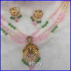 916 Hallmark Jadau 12 Grm Gold Necklace Jewelry Set With Pair Earrings Moti Pearl