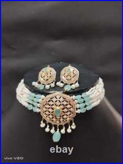 916 Hallmark Jadau Jewelry Choker Jewelry Set With Earring 15 Grm Gold Moti Pearl