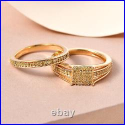 925 Silver Rhodium Yellow Gold Over Yellow Diamond Set of 2 Ring Gift Size 7 I3