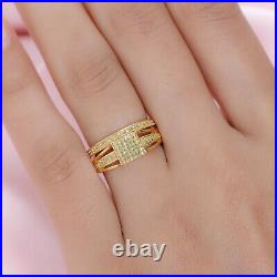 925 Silver Rhodium Yellow Gold Over Yellow Diamond Set of 2 Ring Gift Size 7 I3