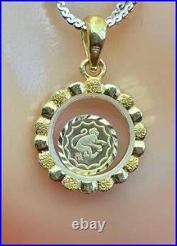 9999 Pure Gold China Zodiac Monkey Coin Set In 14k Yellow Gold Frame Pendant
