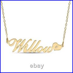9ct Gold personalised nameplate with heart and diamond set, perfect gift for her